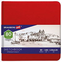 Скетчбук, слоновая кость 140 г/м2 120х120 мм, 80 л., КОЖЗАМ, резинка, BRAUBERG ART CLASSIC, красный, 113190 фото Скетчбук, слоновая кость 140 г/м2 120х120 мм, 80 л., КОЖЗАМ, резинка, BRAUBERG ART CLASSIC, красный, 113190