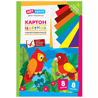 Картон цветной А4, ArtSpace, 8л., 8цв., немелованный, в папке, "Попугай фото Картон цветной А4, ArtSpace, 8л., 8цв., немелованный, в папке, "Попугай