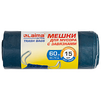 Мешки для мусора с завязками LAIMA "ULTRA", 60 л, синие, рулон 15 шт., особо прочные, ПСД 30 мкм, 60х70 см, 607696 фото Мешки для мусора с завязками LAIMA "ULTRA", 60 л, синие, рулон 15 шт., особо прочные, ПСД 30 мкм, 60х70 см, 607696