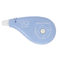 Корректирующая лента BRAUBERG PASTEL 5 мм х 12 м, вращающийся наконечник 90°, механизм перемотки, корпус голубой, блистер, 272488 фото Корректирующая лента BRAUBERG PASTEL 5 мм х 12 м, вращающийся наконечник 90°, механизм перемотки, корпус голубой, блистер, 272488
