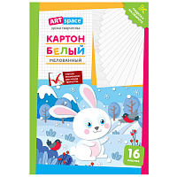 Картон белый А4, ArtSpace, 16л., мелованный, в папке, "Зайчик фото Картон белый А4, ArtSpace, 16л., мелованный, в папке, "Зайчик