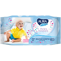 Салфетки влажные Aura "Ultra comfort", 60шт., детские, с алоэ фото Салфетки влажные Aura "Ultra comfort", 60шт., детские, с алоэ