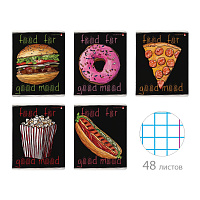 Тетрадь общая Альт Food in black А5 48 листов в клетку на скрепке (обложка в ассортименте, Soft Touch)