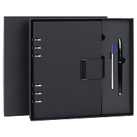 Ежедневник на кольцах в наборе с ручкой А5, 165x229 мм, BRAUBERG "Lux", под кожу, 100 листов, черный, 116856