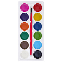 Краски акварельные ПИФАГОР "СОЛНЫШКО", 12 цветов, круглые кюветы, на коррексе, 192636