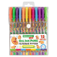 Ручки гелевые НЕОНОВЫЕ BRAUBERG KIDS "CUTE ANIMALS", НАБОР 12 ЦВЕТОВ, корпус с печатью, узел 1 мм, линия письма 0,7 мм, 144444