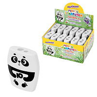 Точилка с контейнером для простых и утолщенных карандашей ЮНЛАНДИЯ "ПАНДА", 2 отверстия, 272507