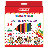 Карандаши цветные ПИФАГОР "ЭНИКИ-БЕНИКИ", 24 цвета, шестигранные, натуральное дерево, 181348 фото Карандаши цветные ПИФАГОР "ЭНИКИ-БЕНИКИ", 24 цвета, шестигранные, натуральное дерево, 181348