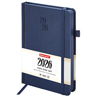 Ежедневник датированный 2026, А5, 138х213 мм, BRAUBERG "Plain", под кожу, резинка, держатель для ручки, синий, 117506 фото Ежедневник датированный 2026, А5, 138х213 мм, BRAUBERG "Plain", под кожу, резинка, держатель для ручки, синий, 117506