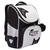 Ранец GRIZZLY анатомическая спинка, с мешком для обуви, для девочек, "BLACKY", серый, 33х25х13 см, RAm-584-1/2 фото Ранец GRIZZLY анатомическая спинка, с мешком для обуви, для девочек, "BLACKY", серый, 33х25х13 см, RAm-584-1/2