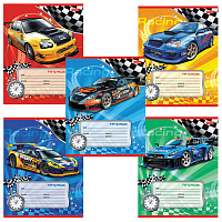 Тетрадь 12 л., HATBER, косая линия, обложка картон, "Спортивные авто" (микс в спайке), 013954, 12Т5В6