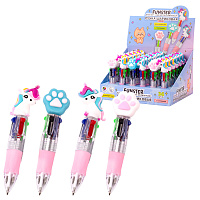 Ручка мини многоцветная с топпером шариковая автоматическая 4 ЦВЕТА FUNSTER "MIX", ассорти, пишущий узел 0,7 мм, линия письма 0,35, 144378