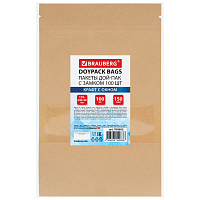 Пакеты дой-пак с замком ZIP LOCK, крафт с окном 60 мм, 170х240 + 40 мм, КОМПЛЕКТ 100 штук, 150 мкм, BRAUBERG, 700692