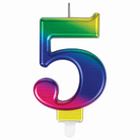 Свеча-цифра для торта "5" "Радужная", 9 см, ЗОЛОТАЯ СКАЗКА, с держателем, в блистере, 591438 фото Свеча-цифра для торта "5" "Радужная", 9 см, ЗОЛОТАЯ СКАЗКА, с держателем, в блистере, 591438