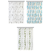 Шторка для ванной PEVA, 180х180 см, кольца в комплекте, 3 дизайна ассорти, РАСТЕНИЯ, PRIMILA (ПРИМИЛА), 700076