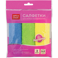 Салфетки для уборки OfficeClean, набор 3шт., микрофибра, 25*25см, ассорти фото Салфетки для уборки OfficeClean, набор 3шт., микрофибра, 25*25см, ассорти