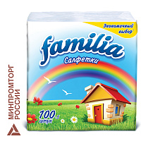 Салфетки бумажные 100 шт., 24x23 см, FAMILIA, белые, 100% целлюлоза, 5039302, 5080553 фото Салфетки бумажные 100 шт., 24x23 см, FAMILIA, белые, 100% целлюлоза, 5039302, 5080553
