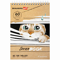 Скетчбук, белая бумага 100 г/м2, 140х201 мм, 60 л., гребень, жёсткая подложка, BRAUBERG ART DEBUT, "Котик!", 115062 фото Скетчбук, белая бумага 100 г/м2, 140х201 мм, 60 л., гребень, жёсткая подложка, BRAUBERG ART DEBUT, "Котик!", 115062