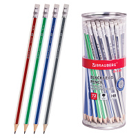 Карандаш чернографитный BRAUBERG "G-100", 1 шт., HB, с ластиком, корпус ассорти, 181714