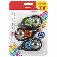 Корректирующая лента BRAUBERG ULTRA COLOR, 5 мм x 12 м, механизм перемотки, ВЫГОДНАЯ УПАКОВКА 3 штуки в блистере, 271253 фото Корректирующая лента BRAUBERG ULTRA COLOR, 5 мм x 12 м, механизм перемотки, ВЫГОДНАЯ УПАКОВКА 3 штуки в блистере, 271253