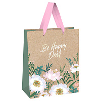 Пакет подарочный 18*23*10см MESHU "Be happy", отд. фольгой, крафт фото Пакет подарочный 18*23*10см MESHU "Be happy", отд. фольгой, крафт
