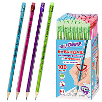 Карандаш чернографитный ЮНЛАНДИЯ, 1 шт., "Трехгранная Серия", НВ, корпус ассорти, с резинкой, 181591