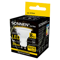 Лампа светодиодная SONNEN EXTRA, 8 (70) Вт, GU10, софит, теплый белый, 30000 ч, LED MR16-GU10-8W-2700, 457924