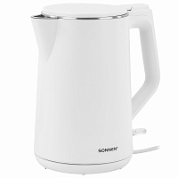 Чайник электрический с двойными стенками SONNEN KT-4103, 1,5 л, 2200 Вт, белый, 456376 фото Чайник электрический с двойными стенками SONNEN KT-4103, 1,5 л, 2200 Вт, белый, 456376