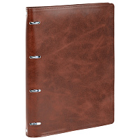 Тетрадь на кольцах БОЛЬШАЯ А4 (240х310 мм), 120 листов, под кожу, клетка, BRAUBERG "Main", коричневый, 404511