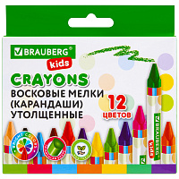 Восковые мелки трехгранные утолщенные BRAUBERG KIDS, НАБОР 12 цветов, 271695 фото Восковые мелки трехгранные утолщенные BRAUBERG KIDS, НАБОР 12 цветов, 271695