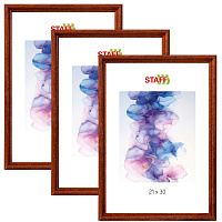 Рамка 21х30 см со стеклом, КОМПЛЕКТ 3 штуки, багет 17 мм, дерево, STAFF "Classic", темно-коричневая, 391390