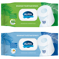 Бумага туалетная влажная 50 шт., AURA "Ultra Comfort" с пластиковым клапаном, 8027 фото Бумага туалетная влажная 50 шт., AURA "Ultra Comfort" с пластиковым клапаном, 8027