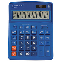 Калькулятор настольный BRAUBERG EXTRA-12-BU (206x155 мм), 12 разрядов, двойное питание, СИНИЙ, 250482 фото Калькулятор настольный BRAUBERG EXTRA-12-BU (206x155 мм), 12 разрядов, двойное питание, СИНИЙ, 250482