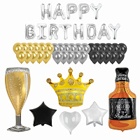 Шары воздушные НАБОР ДЛЯ ДЕКОРА "Happy Birthday", 52 шара, серебро/золото/черный, BRAUBERG, 591898 фото Шары воздушные НАБОР ДЛЯ ДЕКОРА "Happy Birthday", 52 шара, серебро/золото/черный, BRAUBERG, 591898