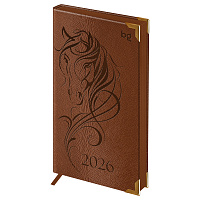 Еженедельник датированный 2026г., 90*165, 64л., твердый переплет, кожзам, BG "Horse. Bourbon", ярко-коричневый, цветной срез фото Еженедельник датированный 2026г., 90*165, 64л., твердый переплет, кожзам, BG "Horse. Bourbon", ярко-коричневый, цветной срез