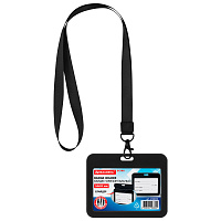 Бейдж горизонтальный (54х85 мм), лента 45 см с карабином, СЛАЙДЕР, черный, BRAUBERG EXTRA, 238834