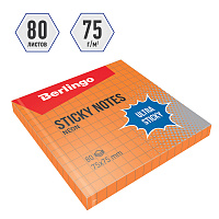 Самоклеящийся блок Berlingo "Ultra Sticky", 75*75мм, 80л., в клетку, оранжевый неон фото Самоклеящийся блок Berlingo "Ultra Sticky", 75*75мм, 80л., в клетку, оранжевый неон