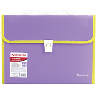 Папка-портфель пластиковая BRAUBERG "JOY", А4 (330х245х35 мм), 13 отделений, с окантовкой, фиолетовая, 227977 фото Папка-портфель пластиковая BRAUBERG "JOY", А4 (330х245х35 мм), 13 отделений, с окантовкой, фиолетовая, 227977