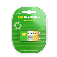 Батарейка аккумуляторная GP ReEnergy Ni-Mh 1 шт., "Крона" (20R8H 9V), 200 mAh, 20R8HRGY-2CRCB1 фото Батарейка аккумуляторная GP ReEnergy Ni-Mh 1 шт., "Крона" (20R8H 9V), 200 mAh, 20R8HRGY-2CRCB1