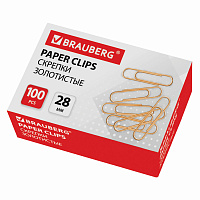 Скрепки BRAUBERG, 28 мм, золотистые, 100 шт., в картонной коробке, 221529 фото Скрепки BRAUBERG, 28 мм, золотистые, 100 шт., в картонной коробке, 221529