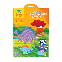 Цветная бумага гофрированная А4, Мульти-Пульти, 8л., 8цв., в папке с европодвесом, "Приключения Енота фото Цветная бумага гофрированная А4, Мульти-Пульти, 8л., 8цв., в папке с европодвесом, "Приключения Енота