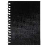 Блокнот МАЛЫЙ ФОРМАТ А6, 80 л., гребень, бумвинил "METALLIC", клетка, HATBER, черный, 086310, 80ЗК6бвВ1гр
