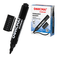 Маркер перманентный ОФИСМАГ ECONOMY, ЧЕРНЫЙ, круглый наконечник 3 мм, 152484