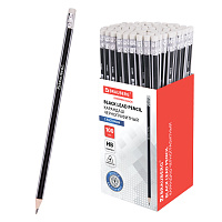 Карандаш чернографитный BRAUBERG, 1 шт., "Alderida", НВ, трехгранный, с ластиком, корпус черный, заточенный, 180610