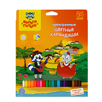 Карандаши цветные Мульти-Пульти "Енот в Испании", 24цв., трехгран., заточен., картон, европодвес