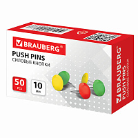 Кнопки канцелярские BRAUBERG, металлические, цветные, 10 мм, 50 шт., в картонной коробке, 220554 фото Кнопки канцелярские BRAUBERG, металлические, цветные, 10 мм, 50 шт., в картонной коробке, 220554