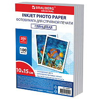 Фотобумага глянцевая, 10х15 см, 200 г/м2, односторонняя, 100 листов, ПАКЕТ, BRAUBERG ORIGINAL, 364407 фото Фотобумага глянцевая, 10х15 см, 200 г/м2, односторонняя, 100 листов, ПАКЕТ, BRAUBERG ORIGINAL, 364407