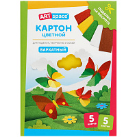 Картон бархатный А5, ArtSpace, 5л., 5цв., в папке фото Картон бархатный А5, ArtSpace, 5л., 5цв., в папке
