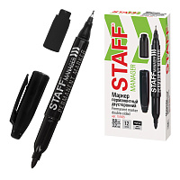 Маркер перманентный двусторонний STAFF "Manager" PM-625, ЧЕРНЫЙ, наконечники 0,8 мм / 2,2 мм, 151625