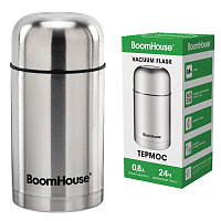 Термос 0,8 л для еды/напитков с широким горлом, BOOMHOUSE (БумХаус) WIDE, нержавеющая сталь SUS304, серебристый, 700319